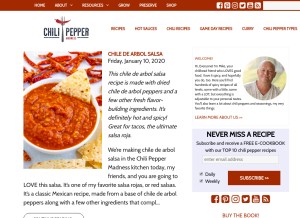 How chilipeppermadness.com looks like on a tablet such as an iPad.