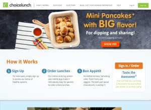 How choicelunch.com looks like on a tablet such as an iPad.