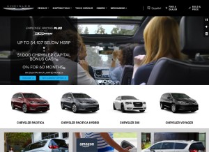 How chrysler.com looks like on a tablet such as an iPad.