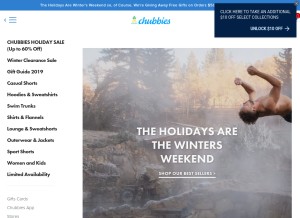 How chubbiesshorts.com looks like on a tablet such as an iPad.