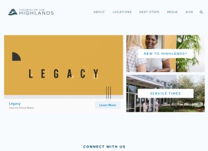 How churchofthehighlands.com looks like on a tablet such as an iPad.