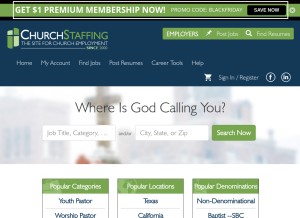How churchstaffing.com looks like on a tablet such as an iPad.
