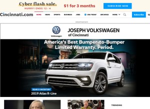 How cincinnati.com looks like on a tablet such as an iPad.