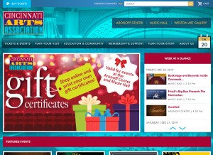 How cincinnatiarts.org looks like on a tablet such as an iPad.