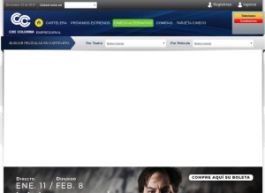 How cinecolombia.com looks like on a tablet such as an iPad.