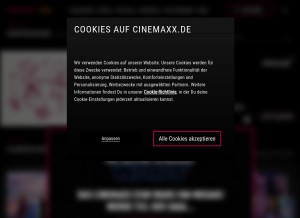 How cinemaxx.de looks like on a tablet such as an iPad.