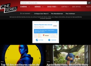 How cineserie.com looks like on a tablet such as an iPad.