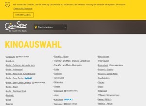 How cinestar.de looks like on a tablet such as an iPad.