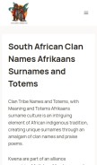 How clansnames.co.za looks like on a mobile device such as an iPhone.