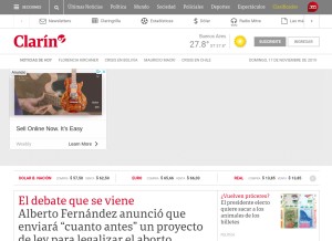 How clarin.com looks like on a tablet such as an iPad.