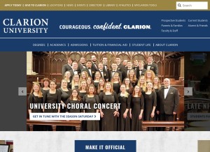 How clarion.edu looks like on a tablet such as an iPad.