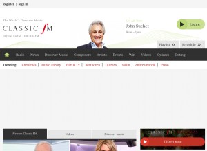 How classicfm.com looks like on a tablet such as an iPad.