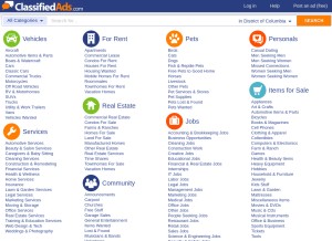 How classifiedads.com looks like on a tablet such as an iPad.