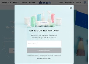 How cleancult.com looks like on a tablet such as an iPad.