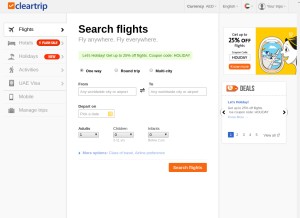 How cleartrip.ae looks like on a tablet such as an iPad.