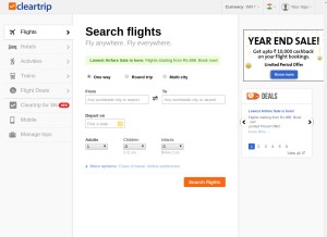 How cleartrip.com looks like on a tablet such as an iPad.