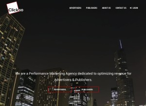 How clicksotrk.com looks like on a tablet such as an iPad.