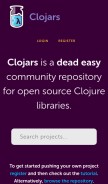 How clojars.org looks like on a mobile device such as an iPhone.