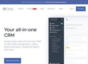 How close.io looks like on a tablet such as an iPad.