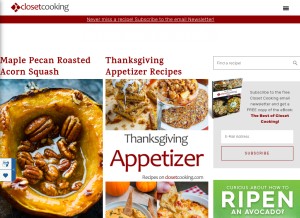 How closetcooking.com looks like on a tablet such as an iPad.