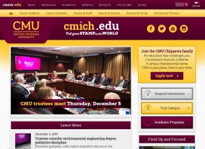 How cmich.edu looks like on a tablet such as an iPad.