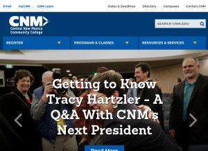 How cnm.edu looks like on a tablet such as an iPad.