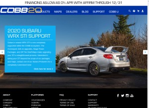 How cobbtuning.com looks like on a tablet such as an iPad.