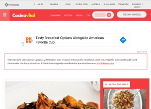 How cocinavital.mx looks like on a tablet such as an iPad.