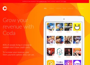 How codapayments.com looks like on a tablet such as an iPad.
