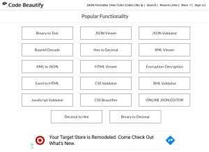 How codebeautify.org looks like on a tablet such as an iPad.