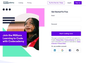 How codecademy.com looks like on a tablet such as an iPad.