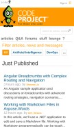 How codeproject.com looks like on a mobile device such as an iPhone.