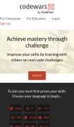 How codewars.com looks like on a mobile device such as an iPhone.