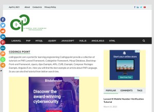 How codingspoint.com looks like on a tablet such as an iPad.