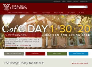 How cofc.edu looks like on a tablet such as an iPad.