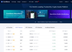 How coinbene.com looks like on a tablet such as an iPad.