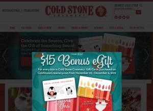 How coldstonecreamery.com looks like on a tablet such as an iPad.