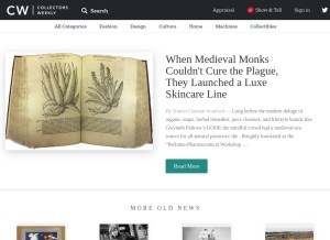 How collectorsweekly.com looks like on a tablet such as an iPad.