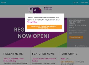 How collegeart.org looks like on a tablet such as an iPad.