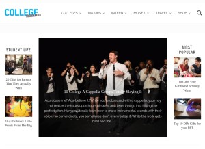 How collegemagazine.com looks like on a tablet such as an iPad.