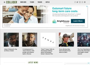 How collider.com looks like on a tablet such as an iPad.