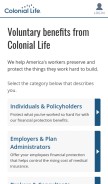 How coloniallife.com looks like on a mobile device such as an iPhone.