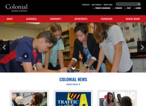 How colonialsd.org looks like on a tablet such as an iPad.