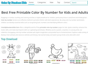 How colorbynumberskids.com looks like on a tablet such as an iPad.