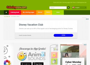 How coloringcrew.com looks like on a tablet such as an iPad.