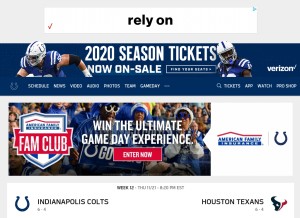 How colts.com looks like on a tablet such as an iPad.