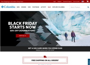 How columbia.com looks like on a tablet such as an iPad.