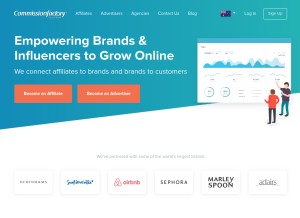 How commissionfactory.com looks like on a tablet such as an iPad.