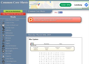How commoncoresheets.com looks like on a tablet such as an iPad.