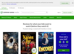 How commonsensemedia.org looks like on a tablet such as an iPad.